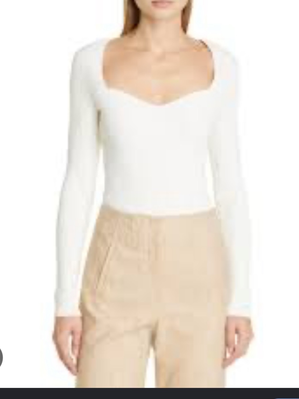 Veronica Beard Gladys Ivory Sweetheart Neck Long-Sleeve Top